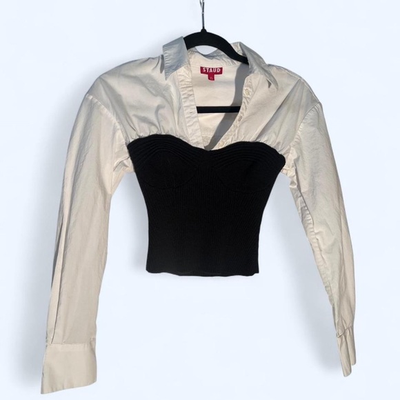 STAUD Hazel Top Size XS Sweater Button Up Corset Style Dark Academia 90s Style - Picture 9 of 13